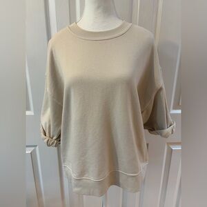 Perfectwhitetee Beige Rebecca Short Sleeve Cotton Sweatshirt Size L